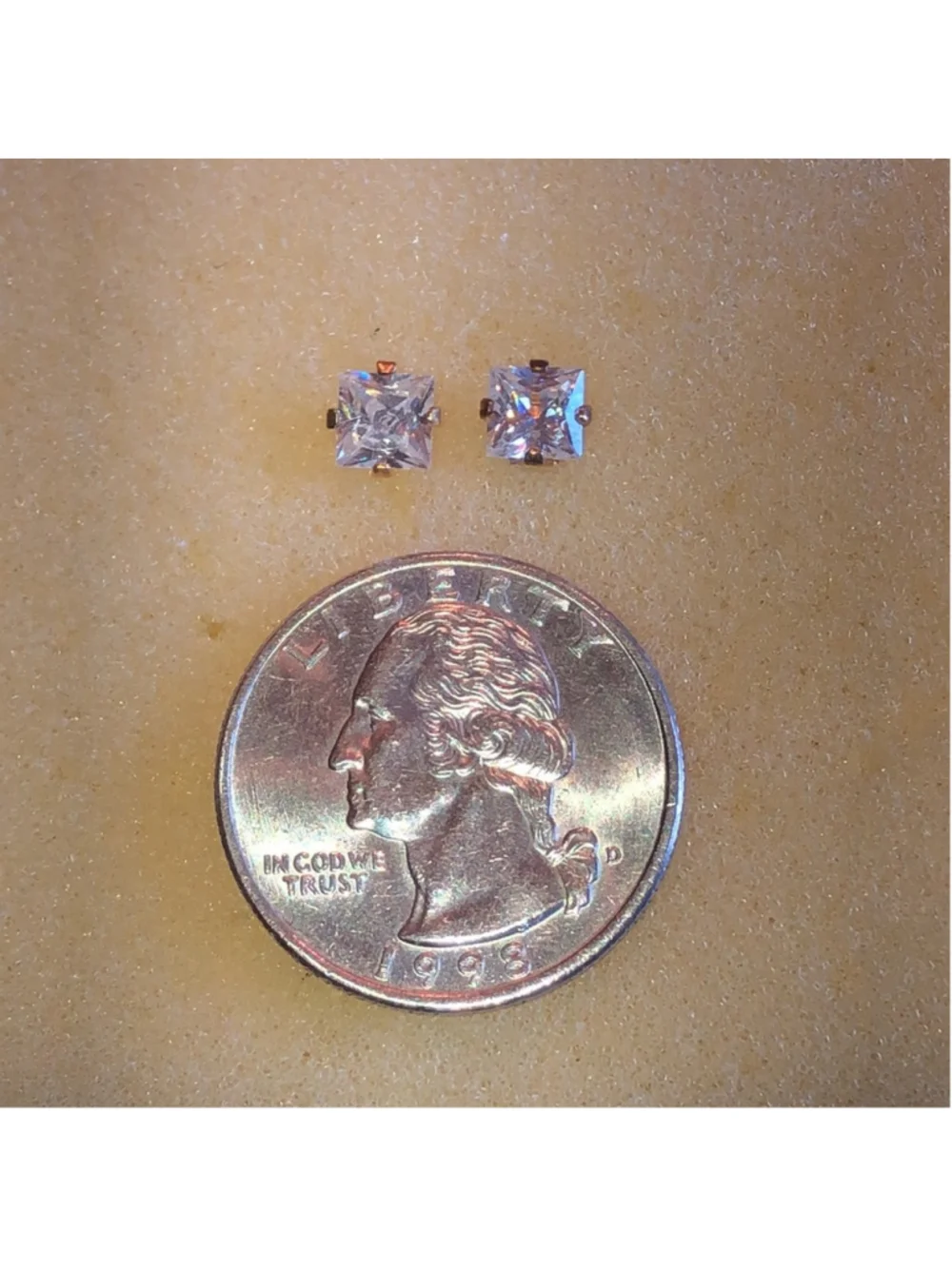 Gold Plated Sterling Silver L 925 Princess Cut Dainty Stud Earrings